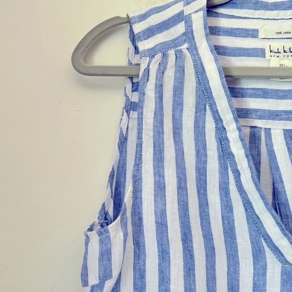 Nicole Miller NY Blue Striped Preppy Coastal Summer Linen Mini Shift Dress - Picture 5 of 11